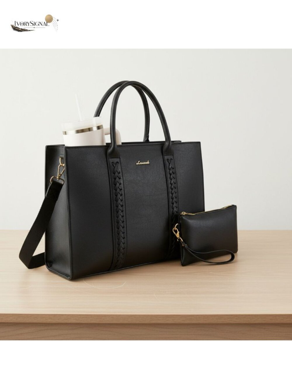 Faux Leather Laptop Tote Bag 17 inch Waterproof Work Briefcase